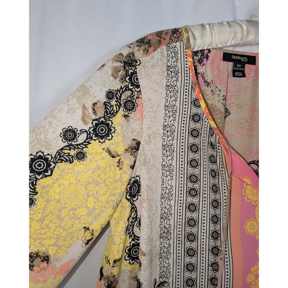 Style & Co Blouse 0X 12 Women's Multicolor Paisley Tie Neck Button Down Bohemian - Picture 3 of 8